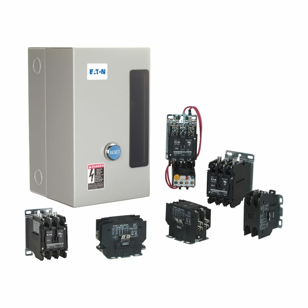Eaton definite purpose contactor, Quick, 40A, 110-120 Vac, 50/60 Hz, NEMA Type 1 Enclosed, 15-50A, two- and three-pole, 40A, Contactor, Two-pole, Screw/pressure plate and quick connect terminals (side-by-side), Non-reversing