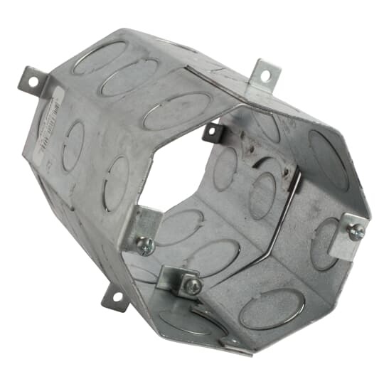 Octagon Concrete Box, 70 Cubic Inches, 4 Inch Diameter x 6 Inch Depth, 1/2 Inch and 3/4 Inch Knockouts, Pre-Galvanized Steel, Drawn Construction, For use with Conduit