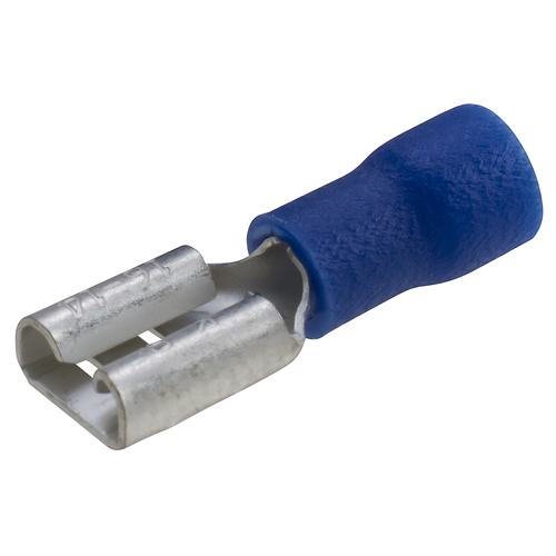 ILSCON Disconnect Terminal, Conductor Range 14-16, Female, Vinyl Insulated, Blue Color Code, 0.250 x .032in Tab Size, Pack of 50