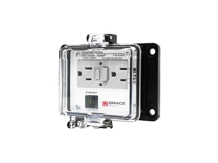PANEL INTERFACE CONNECTOR WITH RJ45, PANEL MOUNT HOUSING, UL TYPE 4X, GFCI DUPLEX INSIDE-OUTSIDE OUTLET, NO CB
