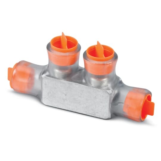 Aluminum Multi-Tap Encapsulated Splice One-Way Configuration, 2 Outlets, Wire Range 350 kcmil-6 Str, Length 4.56 Inches, Width 1.37 Inches, Height 2.12 Inches, Hex Size 5/16 Inch, Clear Insulation