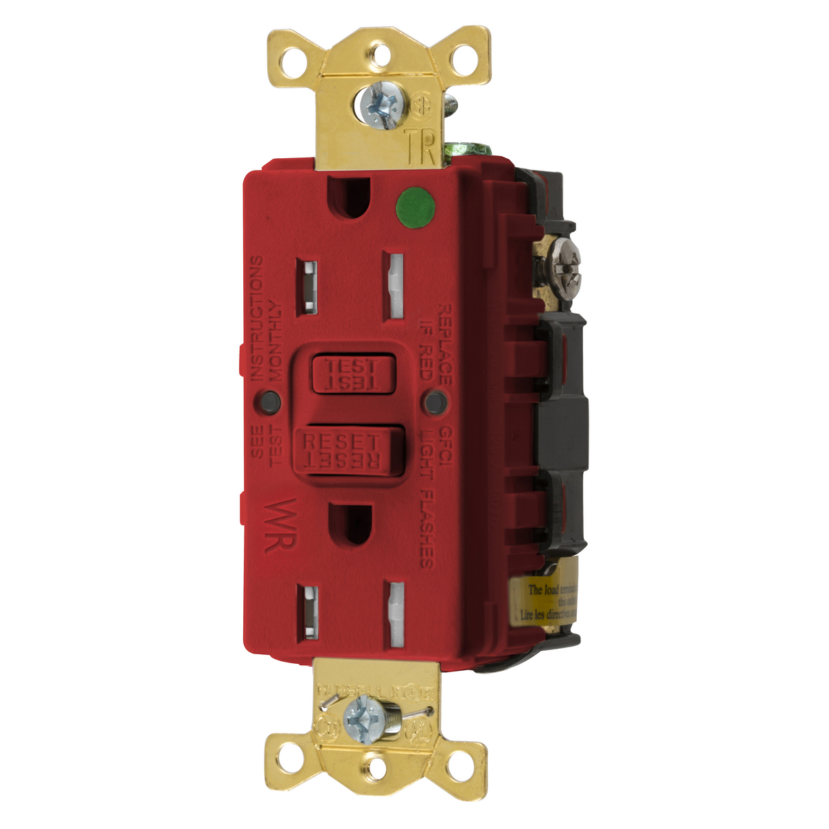 Straight Blade Devices, Receptacle, GFCI, Tamper and Weather Resistant, Commercial Hospital Grade, Self Test, 15A 125V, 2-Pole 3-Wire Grounding, 5-15R, Red