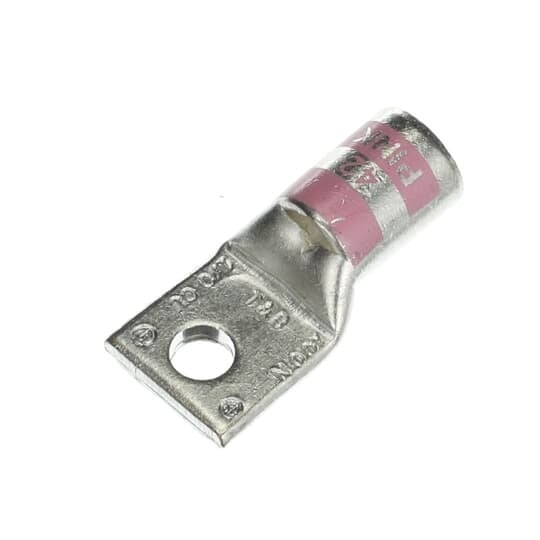 Copper One-Hole Lug, Standard Barrel, Peep Hole, Max 35kV, Wire Size 1/0 AWG, 1/4 Inch Bolt Size, Tin Plated, Die Code 42, Die Color Code 42