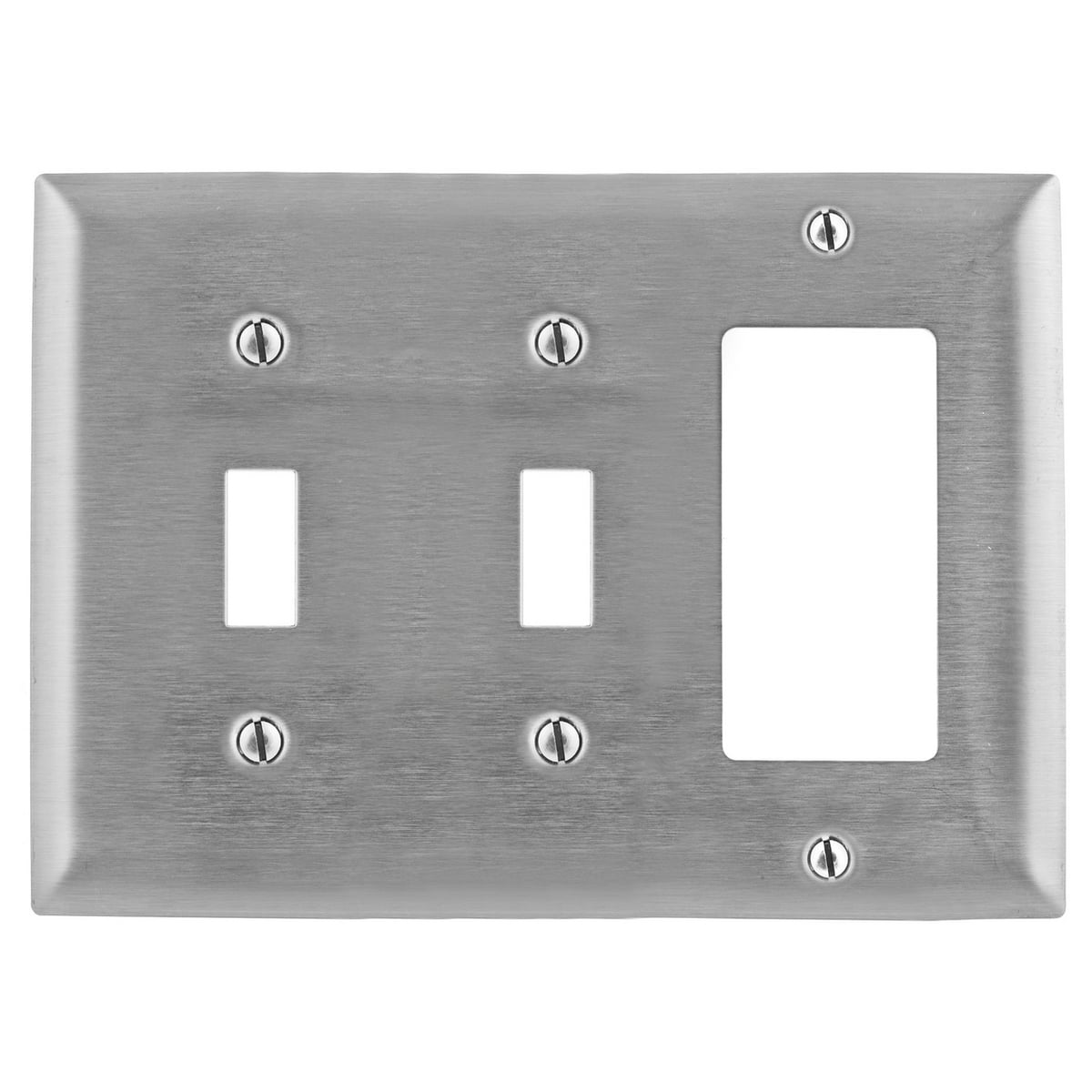 Wallplates and Boxes, Metallic Plates, 3- Gang, 2) Toggle 1) GFCI Openings, Standard Size, Stainless Steel