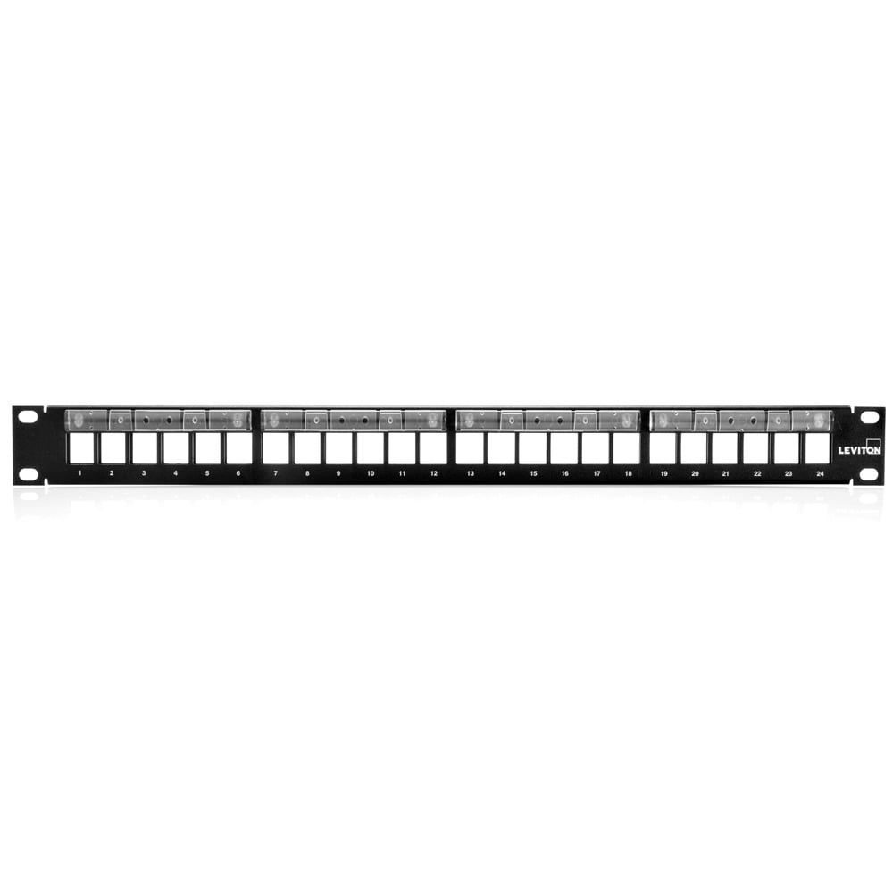 24-Port 1RV Quickport Patch Panel, Accepts Copper, Fiber, A/V Quickport Modules, 19" Rack Mountable, Cable Management Bar, Black