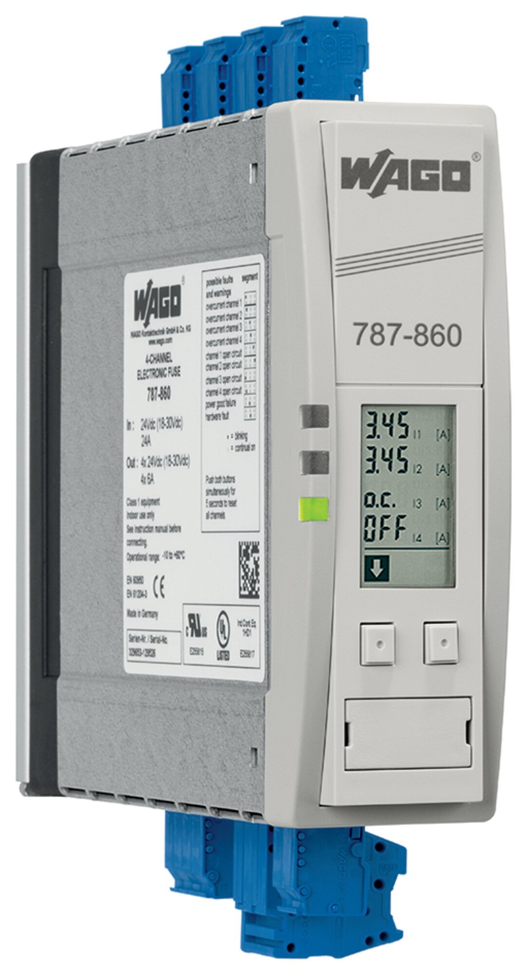 Electronic circuit breaker; 4-channel; 24 VDC input voltage; adjustable 1  6 A; communication capability; 10,00 mm