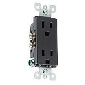15 Amp, 125 Volt, Decora Duplex Receptacle, Residential Grade, Self Grounding, Black