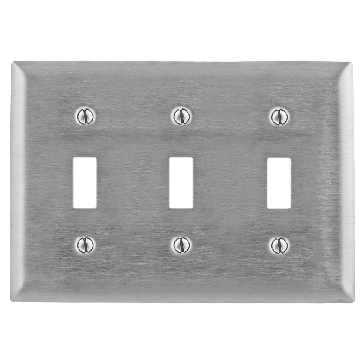 Wallplates and Boxes, Metallic Plates, 3- Gang, 3) Toggle Openings, 430 Stainless Steel