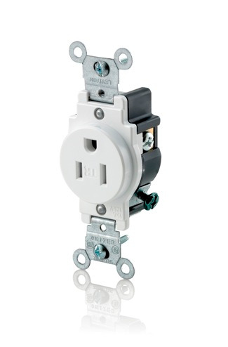 TO BE CHANGED - receptacle, tamper resistant, single, 2-pole 3-wire, n cof white, back and side wired. commercial spec grade, triple-combination-head screws.