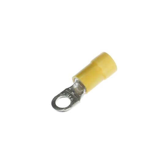 Expanded Vinyl Insulated Ring Terminal, Length 1.06 Inches, Width .31 Inches, Maximum Insulation .250, Bolt Hole #10, Wire Range #12-#10 AWG, Color Yellow, Copper, Tin Plated, 500 Pack