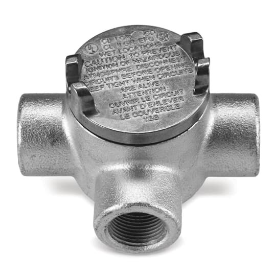 3/4 Inch GUAT Hazardous Location Conduit Outlet Box, Box Ductile Iron Zinc Plated, Cover Die Cast Aluminum, 13.3 Cubic Inch