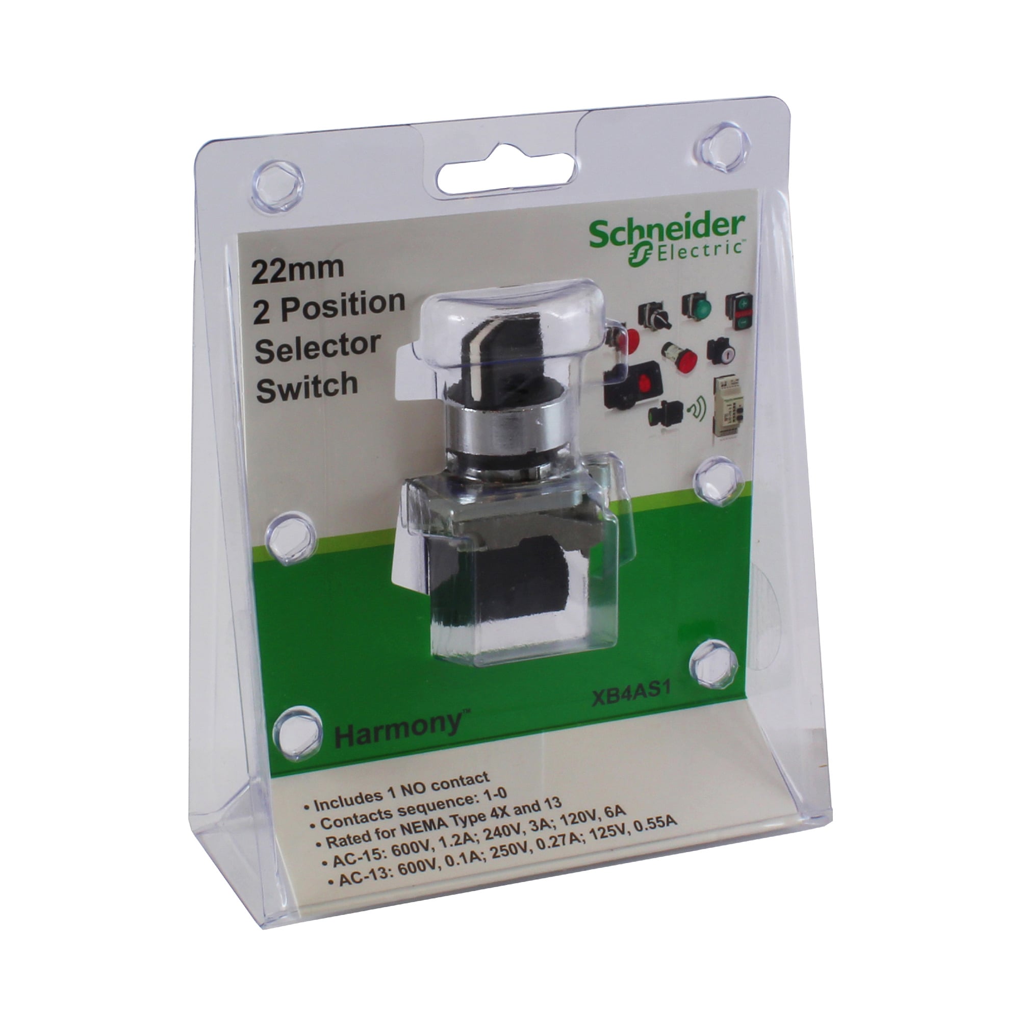 Selector switch, Harmony XB4, black 22 mm 2 position stay put 1 NO