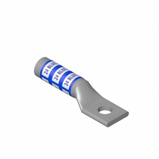 Copper One-Hole Lug, Long Barrel, Blind End, Max 35kV, Wire Size 500 kcmil, 1/2 Inch Bolt Size, Tin Plated, Die Code 87, Die Color Code Brown
