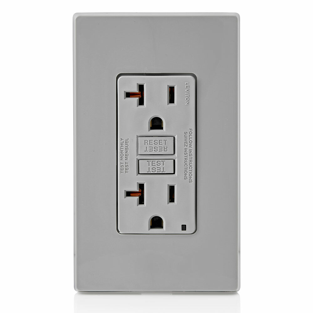 Self-Test Slim, Non-Tamper Resistant, GFCI Receptacle, Nema 5-20R, 20A-125V @ Receptacle, 20A-125V Feed-Through -Gray
