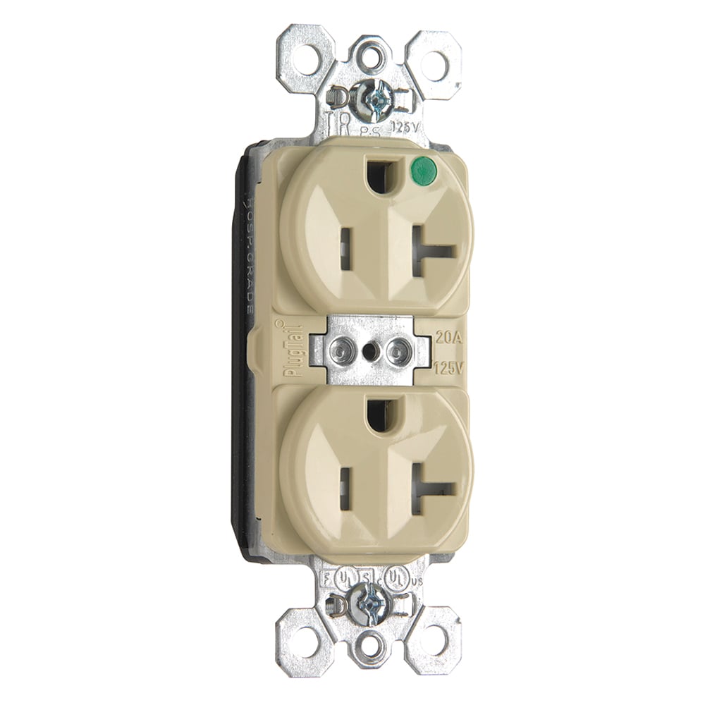 Hospital Grade Duplex Receptalces, 20 Amp, Ivory