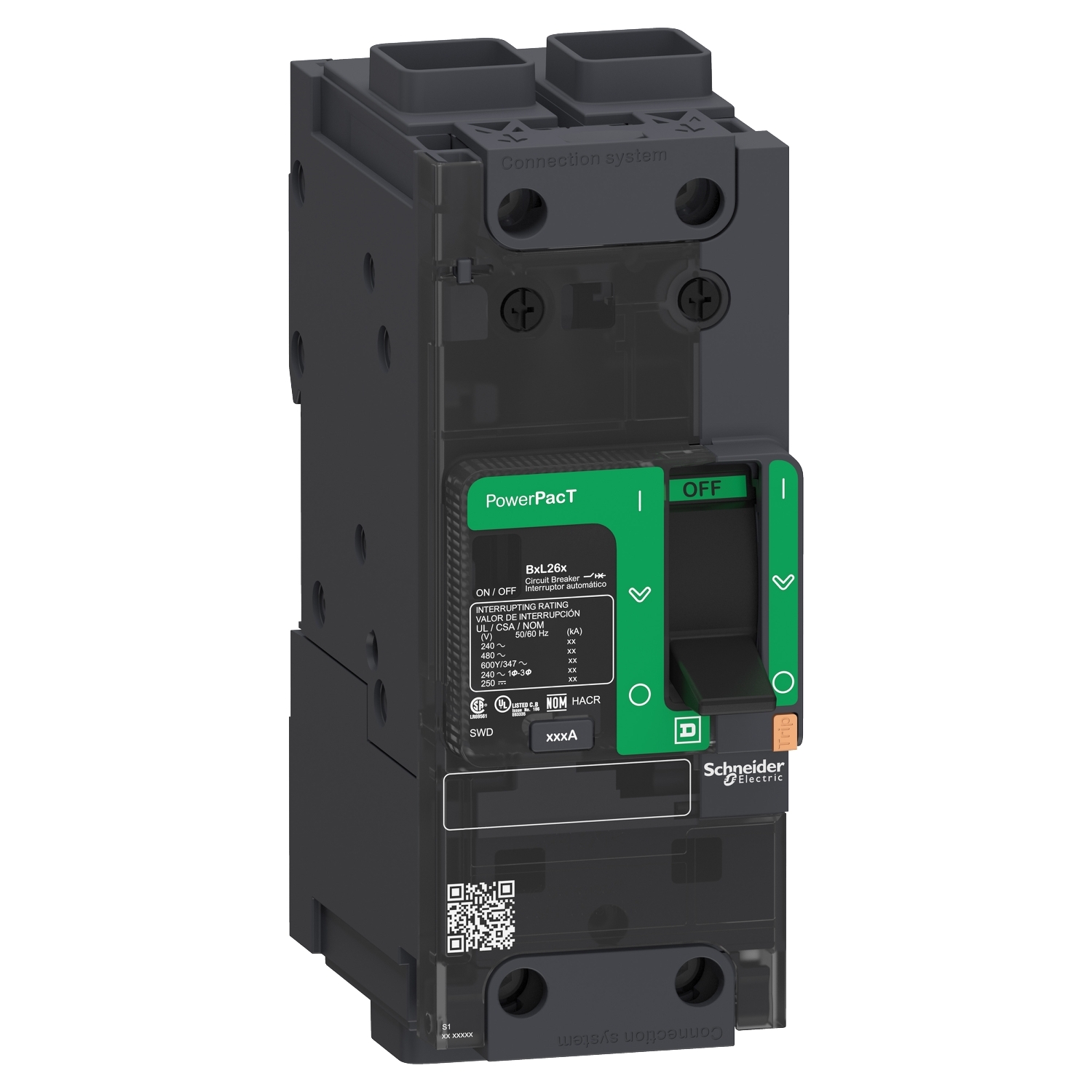 Circuit breaker, PowerPacT B, 60A, 2 pole, 600Y/347VAC, 14kA, terminal nut, thermal magnetic, 80%