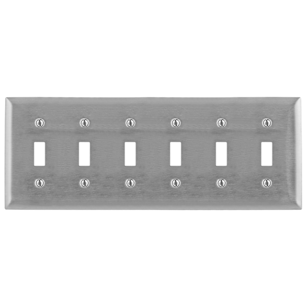 Wallplates and Boxes, Metallic Plates, 6- Gang, 6) Toggle Openings, Standard Size, Stainless Steel