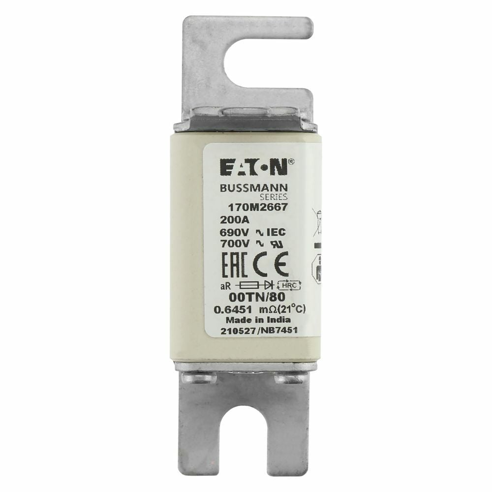 Fuse-link, high speed, 200 A, AC 690 V, DIN 00, aR, DIN, IEC, single indicator, live gripping lugs