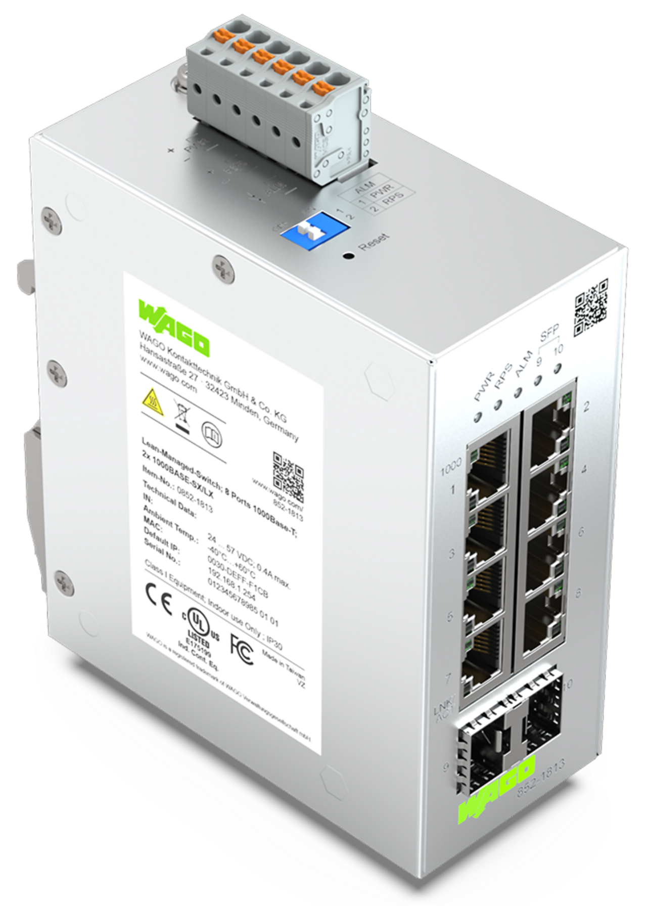 Lean Managed Switch; 8-Port 1000BASE-T; 2-Slot 1000BASE-SX/LX; light gray