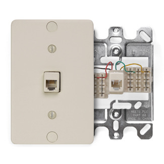 Telephone Wall Phone Jack, 6P4C, Ivory