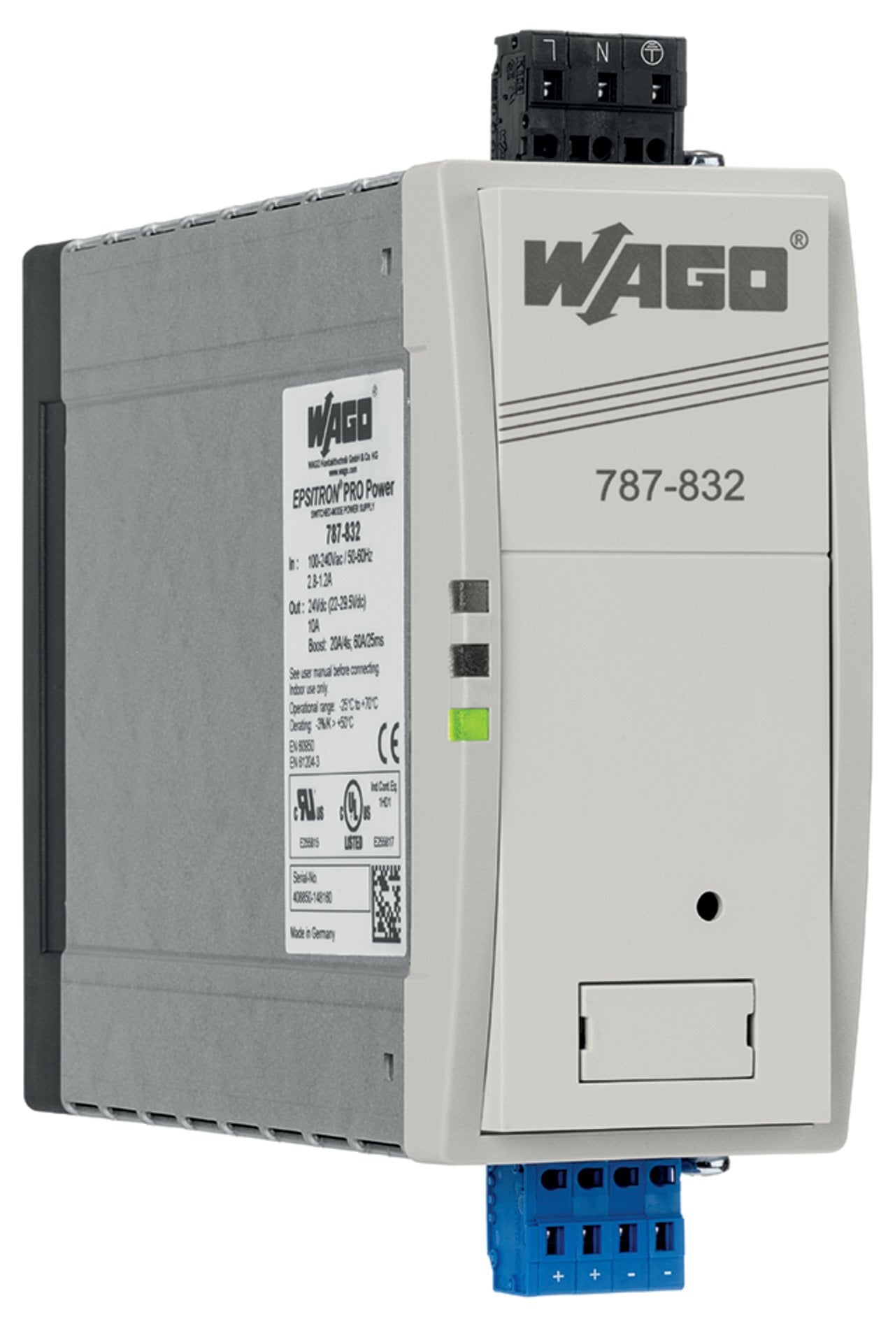 Switched-mode power supply; Pro; 1-phase; 24 VDC output voltage; 10 A output current; TopBoost + PowerBoost; DC OK contact; 2,50 mm