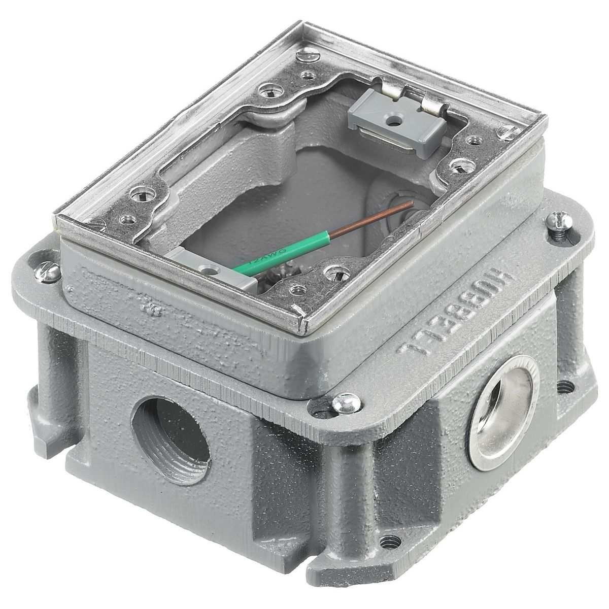 Flush Concrete Floor Box Series, 1-Gang, Rectangular, Cast Iron Box, Deep, Fully Adjustable, Single Service, Aluminum Top