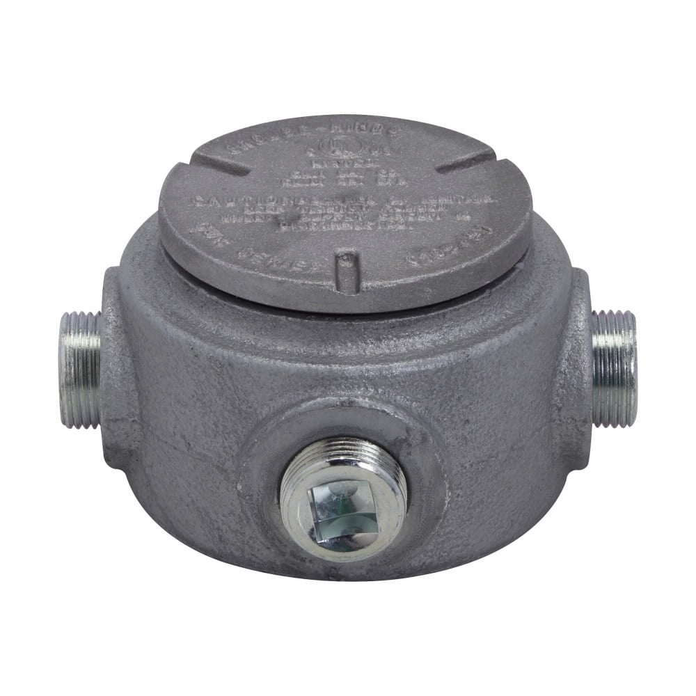 Eaton Crouse-Hinds series Condulet GUR conduit outlet box with cover, Feraloy iron alloy, 3/4"
