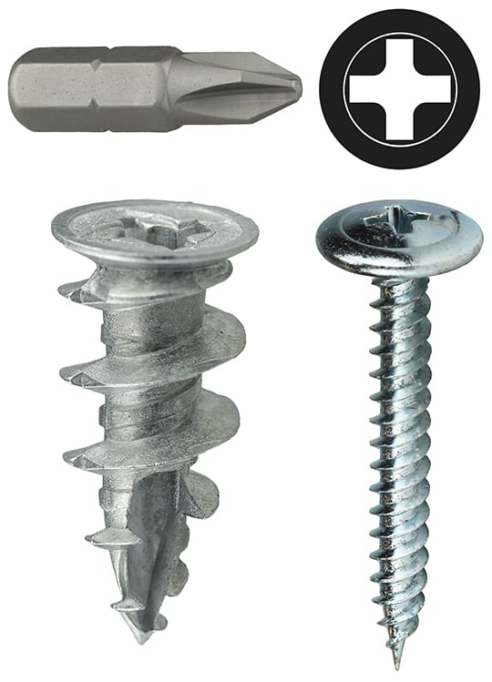 Wall Board Kit, #8 x 1-1/4 IN Size, 50 pieces, Zinc material, Phillips drive type, includes (50) Wafer Head Phillips Screws, Two Compartment Display Pack