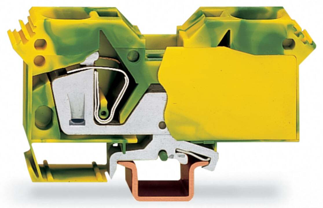 2-conductor ground terminal block; 35 mm; lateral marker slots; only for DIN 35 x 15 rail; CAGE CLAMP; 35,00 mm; green-yellow