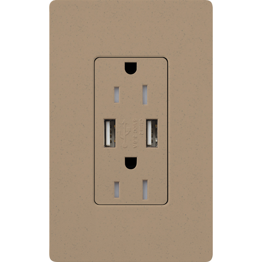 Satin Colors tamper-resistant USB receptacle, 125V, 15A in mocha stone