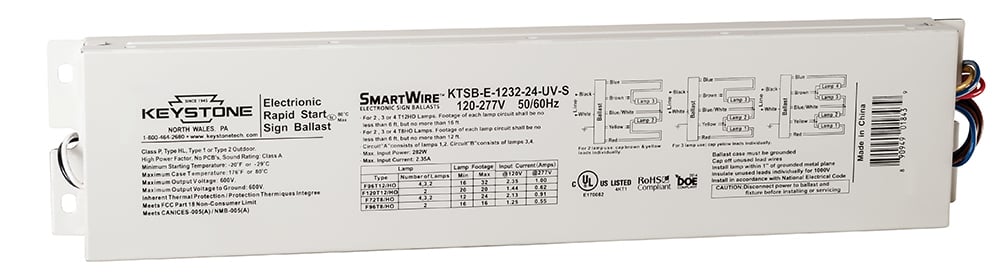 Electronic Sign Ballast, Series Wiring, 12-32 lamp load, 2-4 lamps, 120-277V Input