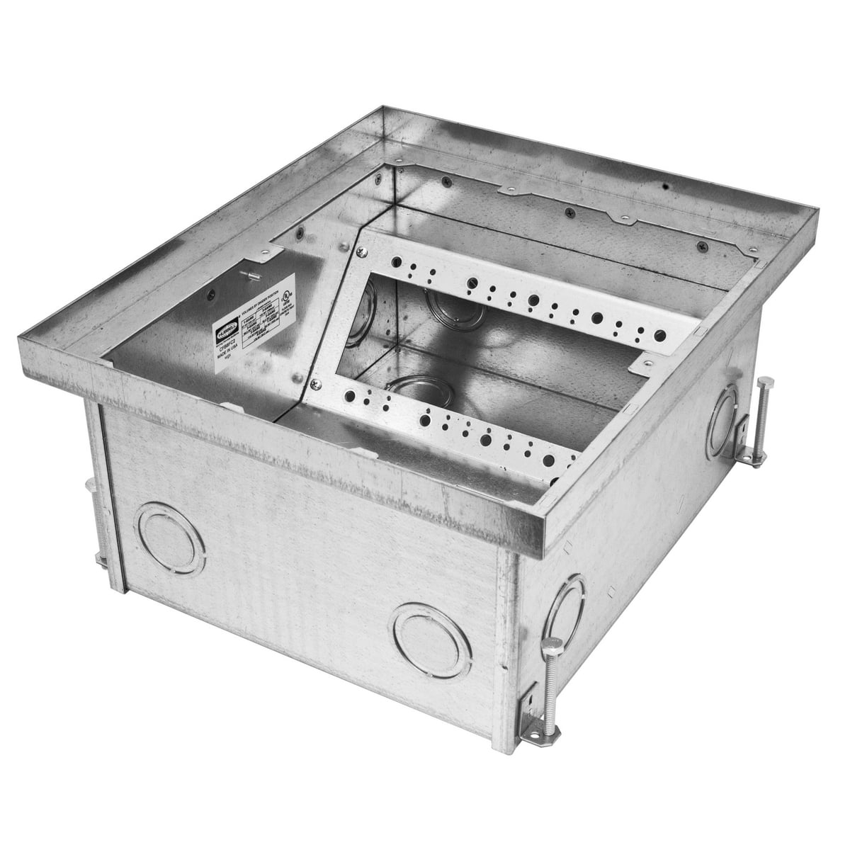 Concrete Floorboxes, Galvanized Stamped Steel Box, Recessed, 8-Gang Rectangular Series Box for Tile Applications, Minumum Depth of Pour 7.15"