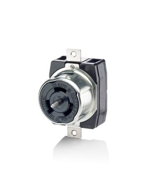 50-Amp, 125VAC, Non-NEMA, 2P, 3W, Black and White Locking Flush Mount Receptacle, Grounding, California-Style-CS, Black