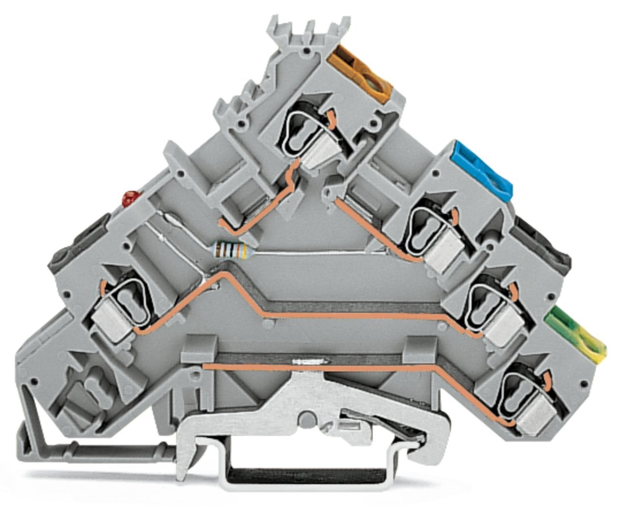 4-conductor sensor terminal block; LED (red); for PNP-(high-side) switching sensors; 2.5 mm; CAGE CLAMP; 2,50 mm; gray