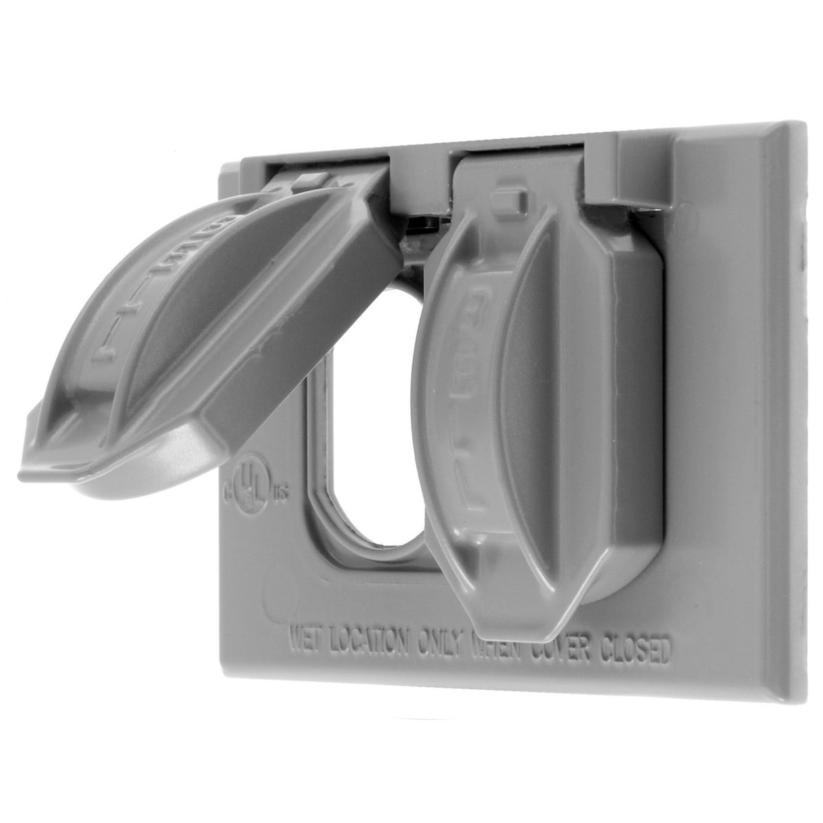 Wallplates and Boxes, Weatherproof Covers, 1-Gang, Duplex Opening, Horizontal, Gray