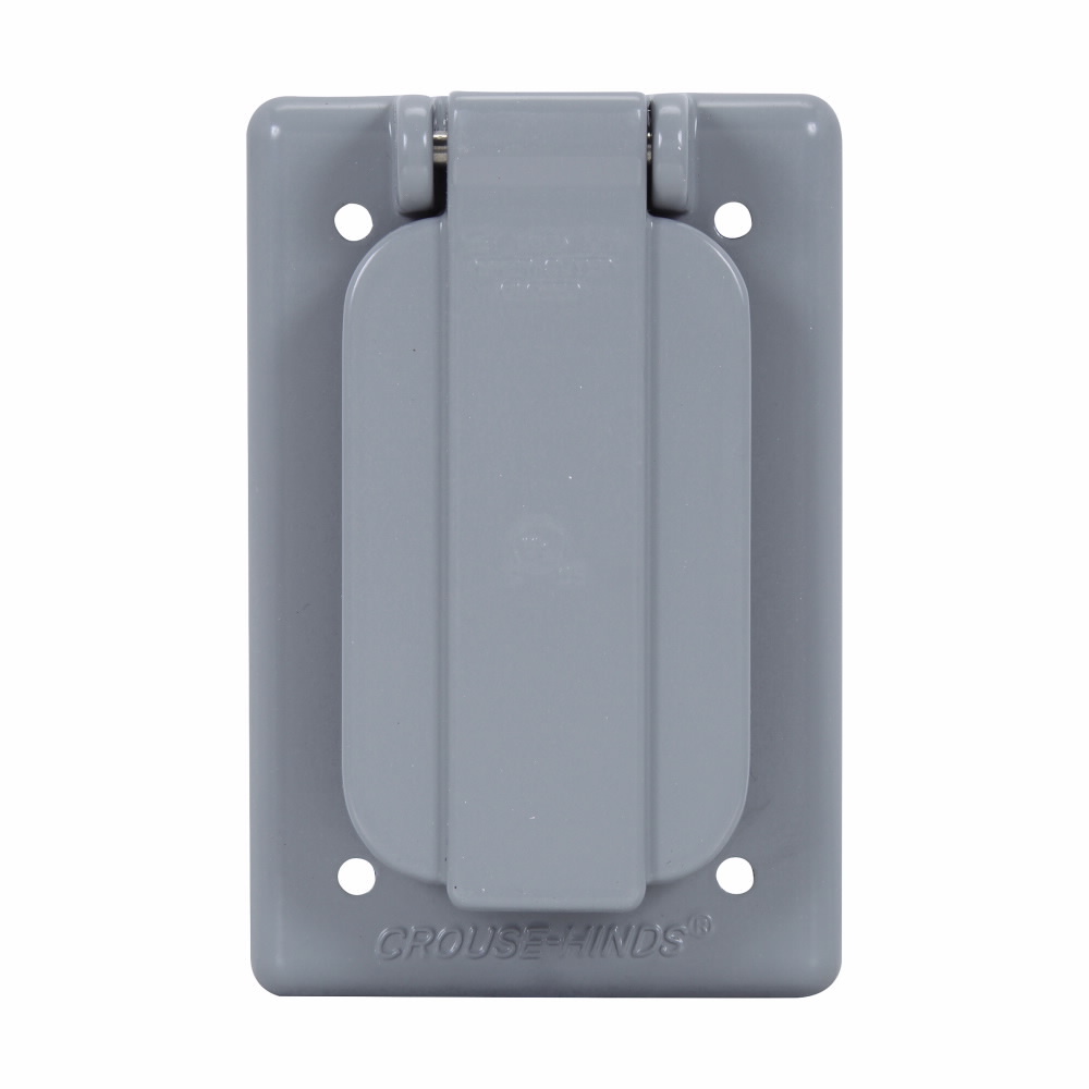 Eaton Crouse-Hinds series WLGF wet location cover, Copper-free aluminum, Vertical, Gasket, Spring door cover, for GFCI receptacles, used with FS and FD device boxes