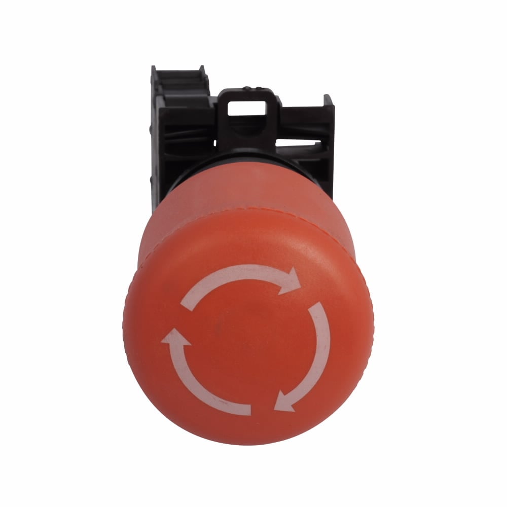 Eaton M22 Twist-To-Release Emergency Stop, Complete Device, Knob, Maintained, Non-illuminated, Bezel: Silver, Button: Red, 1NC, IP67, IP69K, NEMA 4X, 13, 22.5 mm
