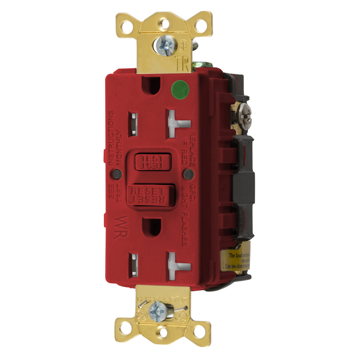 Straight Blade Devices, Receptacle, GFCI, Tamper and Weather Resistant, Commercial Hospital Grade, Self Test, 20A 125V, 2-Pole 3-Wire Grounding, 5-20R, Red