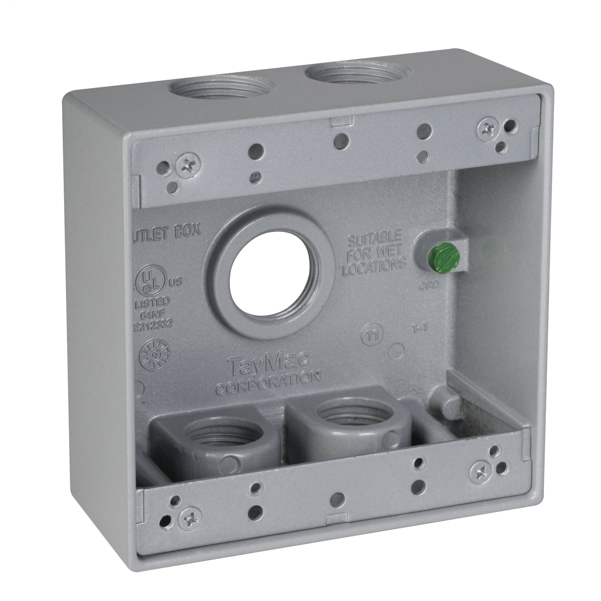 2-Gang Five 3/4 in. Hole Weatherproof Box - Silver