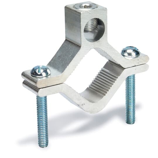 Aluminum Dual-Rated Waterpipe Ground Clamp for Wire Range 14 - 1/0, Water Pipe Size 1/2 - 1