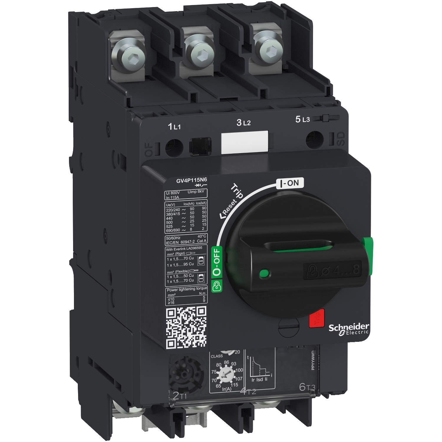 Motor circuit breaker, TeSys GV4, 3P, 50A, Icu 50kA, thermal magnetic, lugs terminals
