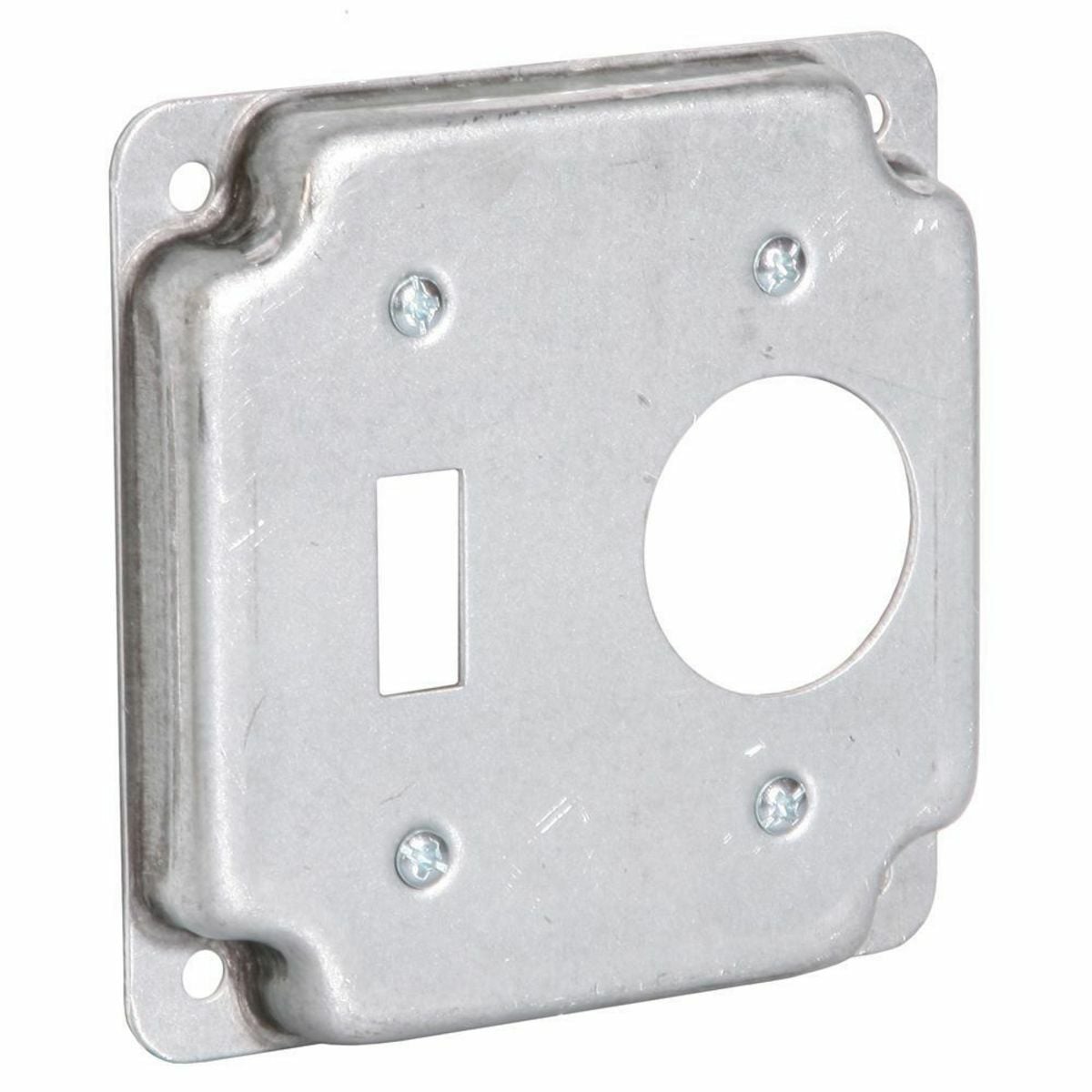 4 In. Square Exposed Work Covers - Raised 1/2 In., 1 Toggle Switch and1Receptacle 1.406 In. Dia.