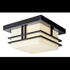 The Tremillo(TM) 11.5in; 2 Light outdoor semi flush light features an updated arts and crafts look with its satin etched cased opal glass and Black finish. The Tremillo semi flush light works in a traditional environment.