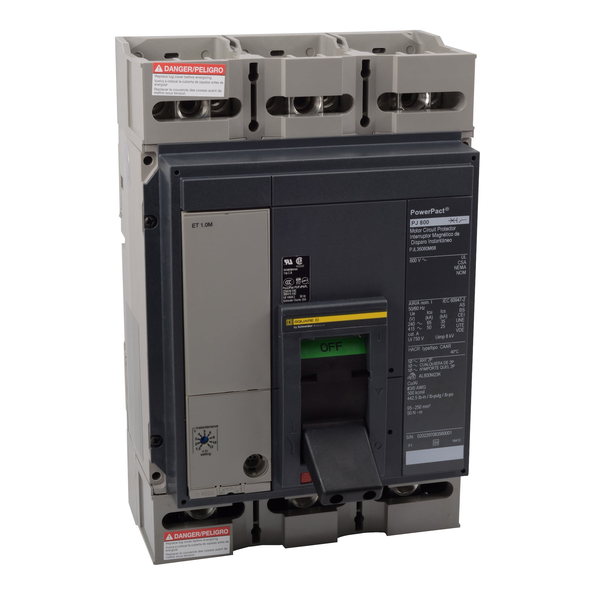Circuit breaker, PowerPacT P, 1200A, 3 pole, 480VAC, 100kA, lugs, Micrologic 6.0A, 80%