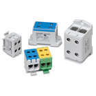 One Pole Power Distribution Block, Color:  Blue, 1 Wire:  Cu / Al 300 - #2 Awg, 2 Wires:  Cu Only 1/0 - #2 Awg, 3 Wires:  Cu Only #2 Awg, Voltage Rating:  600 Volts Max, Terminal Block Supplied