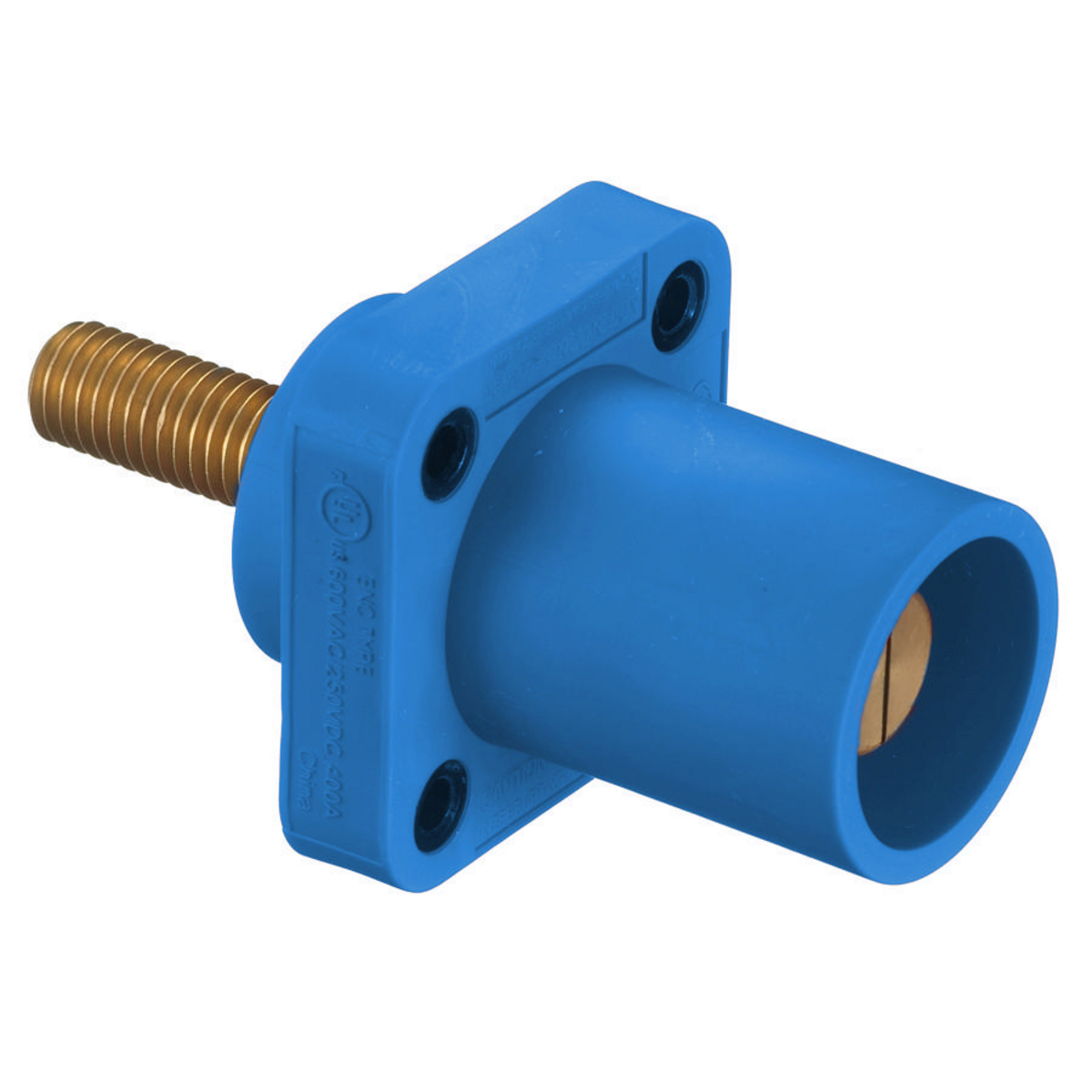 Heavy Duty Products, Single Pole Devices, Industrial Grade, Male, Receptacle, 300/400A, 600V AC/DC, Single Conductor, Threaded Stud, Blue