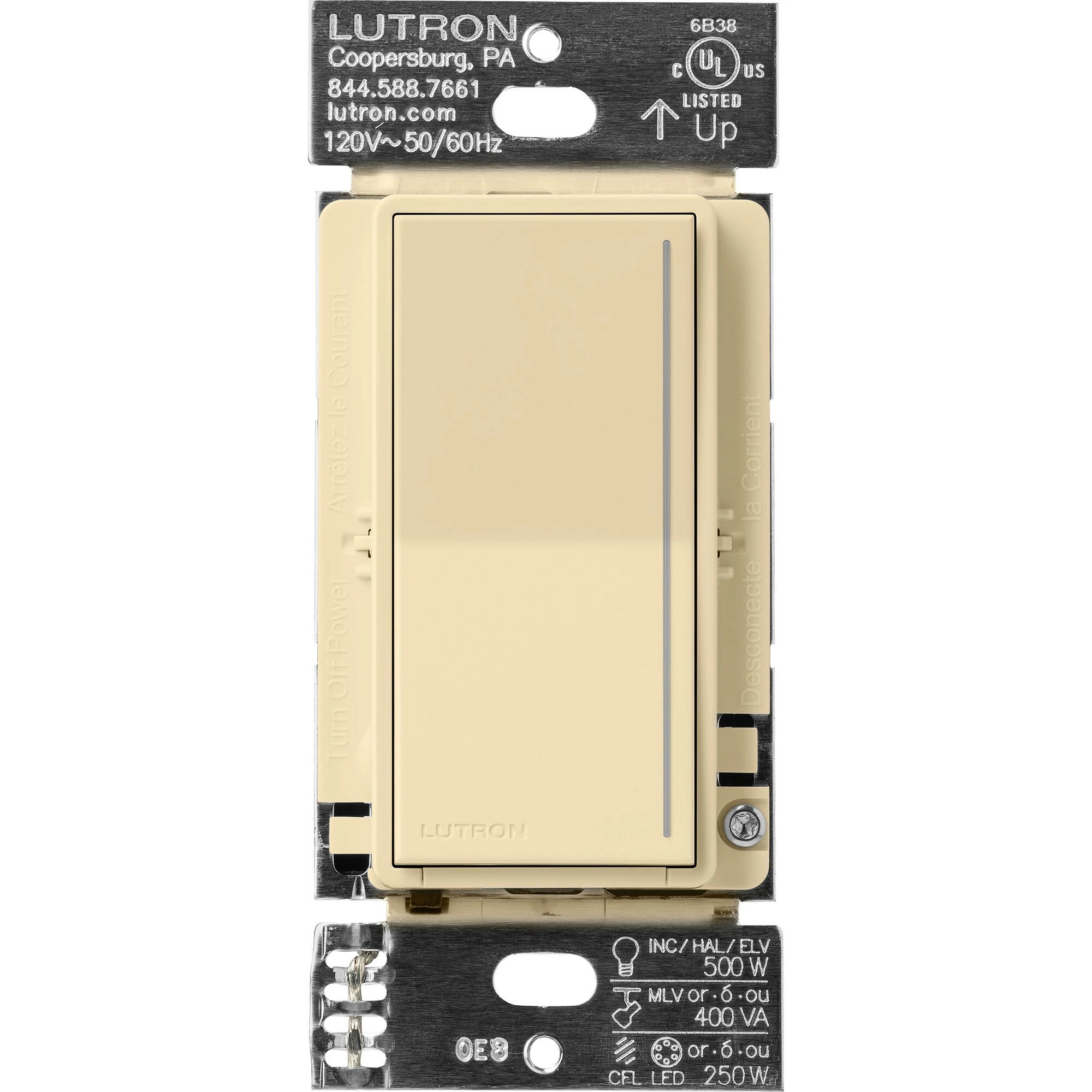 Lutron Sunnata PRO LED+ Touch Dimmer Switch with Phase Selectable Dimming for LED, MLV, ELV, and Incandescent/Halogen lighting, Ivory