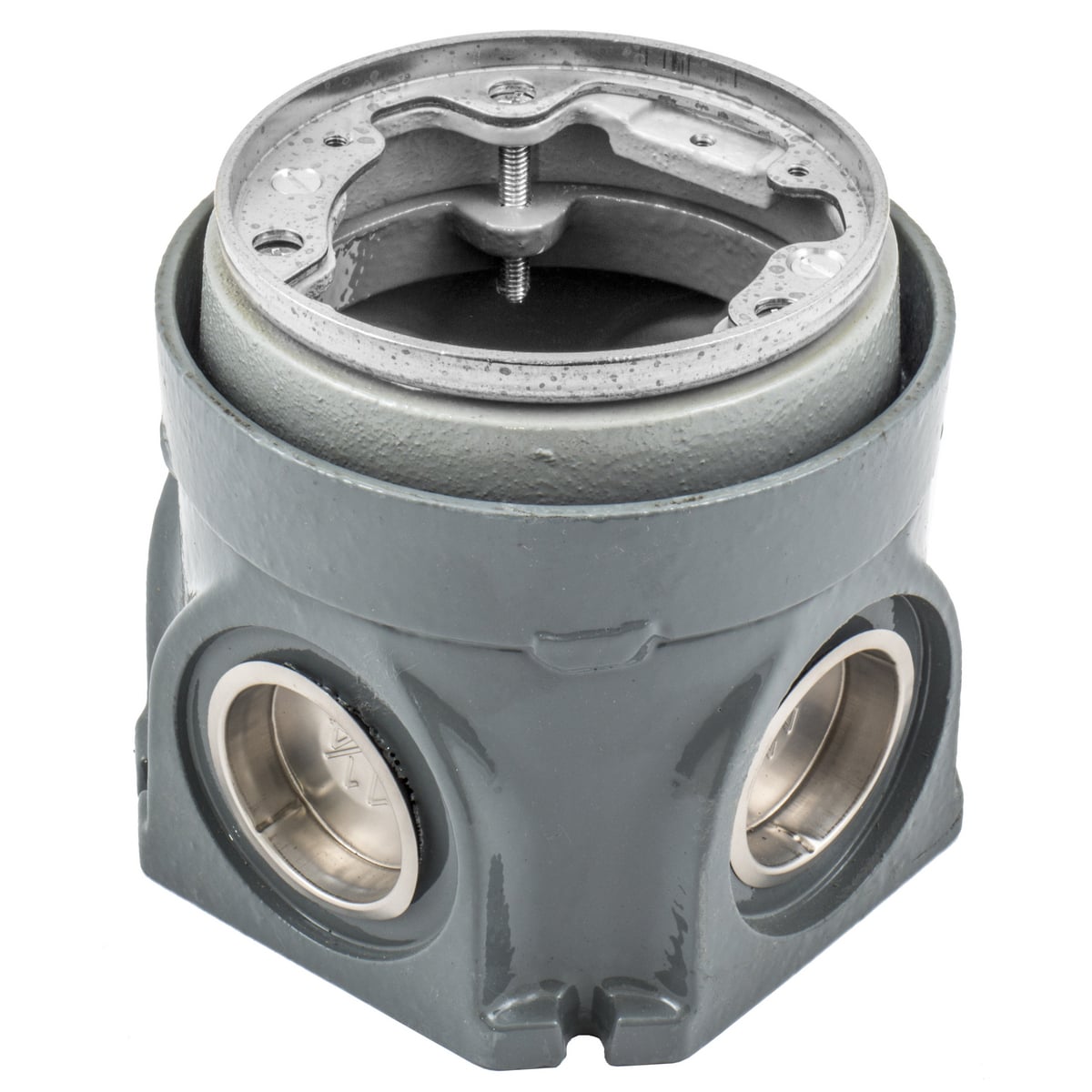 Flush Concrete Floor Box Series, 1-Gang, Round, Cast Iron Box, Deep, Fully Adjustable, Single Service, Aluminum Top