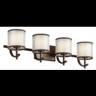 This 4 light wall fixture will effortlessly add to the beauty of your home.  Featuring a refined Mission Bronze(TM) finish and Satin Etched White Glass, this design can accent any space.