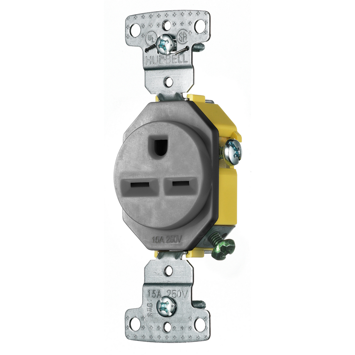 TradeSelect, Straight Blade, Single Receptacle, Self Grounding, 15A 250V, 2-Pole 3-Wire Grounding, 6-15R, Gray